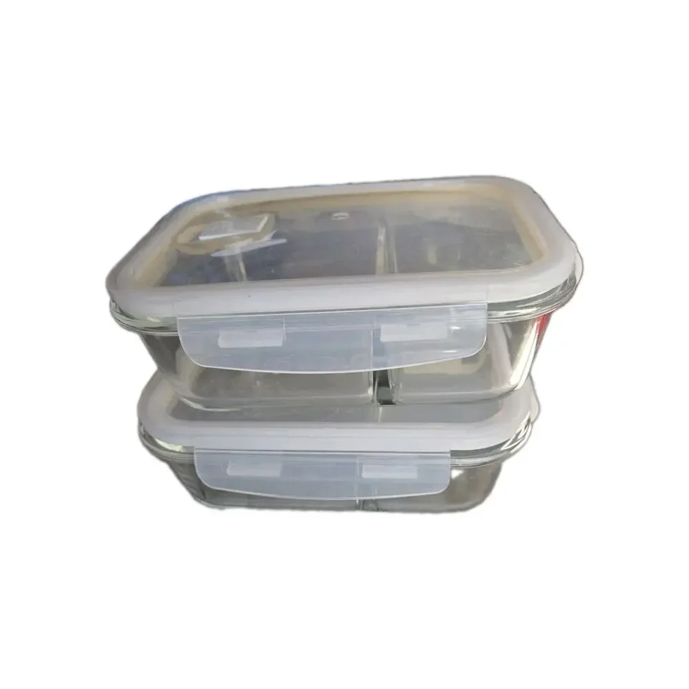Healthy Meal Prep Glass Containers 2 Compartments Micro Oven Safe Set Of 3